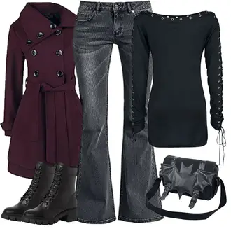 Lack Outfit mit Lila/Dunkelrot/Dunkelblau/Rot Vintage Mantel/Wintermantel Wollmantel/Women's Trenchcoats/Trenchcoat/Wollmantel/Caban Mantel/Gehröck BLack Premium by EMP "Stylisches E-Girl Outfit"Look: Premium, Lack, Casual, Old Money, Overdressed, Edel, Schick, Vintage, Elegant, Glamourös