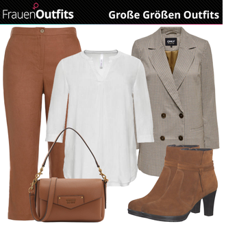 Outfit mit Braun/Dunkelbraun Klassische Stiefelette/Lederjacke/Leder Stiefelette/Gefütterte Stiefelette/Sommerstiefelette/Vintage Stiefelette/Winter Stiefelette Tamaris "Business Outfit für Mollige"