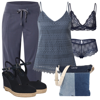 Outfit mit Dunkelblau/Blau Boxershort-Set/Brazilian-slip/Klassischer Slip/Slip/Transparenter Slip/Unterteil/Panty/Ouvert Slip/Boxershort Samsøe Samsøe "Modischer Sommer Look"