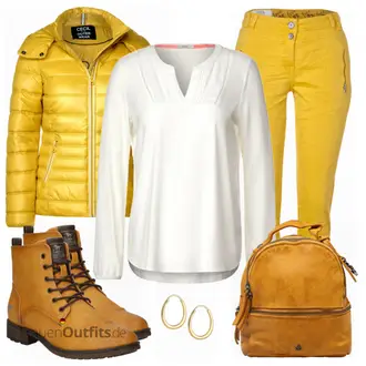 Outfit mit Gelb CECIL, Gelb Hose CECIL, Grau CECIL "Perfekt für den Herbst"