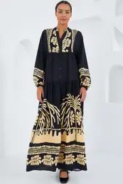 Women's Black Cream Patterned Viscose Hijab Dress 2423