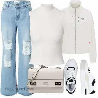 Old Money Outfit mit Hellblau Wide Leg Jean/Baggy Jeans/Schlaghose Jeans/Jeans-Culotte/Jeans mit Schlitz/Jeans mit Loch/Loose fit Jeans/Lederjacken/Herren Lederjacke/Vintage Jeans shyx "Modischer Look für den Herbst"Look: Uni, 90er, Old Money, 70er