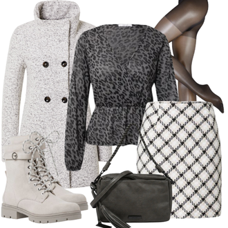 Wasserfall-Ausschnitt Outfit mit Grau/Braun/Beige Bouclé Mantel/Strickfleece Mantel/Strickmantel/Wollfleece Mantel/Wintermantel Wollmantel Only "Casual Business Outfit"