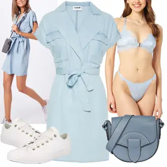 Outfit mit Hellblau/Blau Kleid Große Größe/Tunika Noisy may "Outfit für den Sommer"