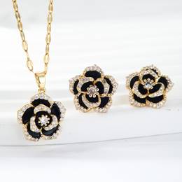 Elegant Black Jewelry Set - Sparkling Cubic Zirconia Necklace & Earrings, Vintage-inspired For Women, Parties & Vacations