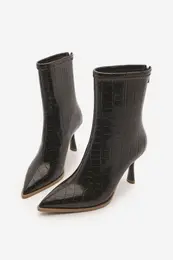 Women's Heeled Boots Pointy Toe Goblet Heel Heel Zipper Back Casual Classic Boots Monos Brown Croco