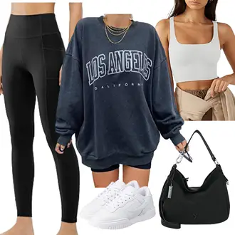 Outfit mit Blau/Dunkelblau Oversize Hoodie/Teddy Sweatshirt/Sport Sweatshirt/Lederjacke/Hemdoberteil/Partytop/Sport-Top/Longshirt/Kurzes Oberteil/Casual Top/Langes Oberteil GeGekoko "Sportlicher Alltagslook"