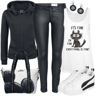 Outfit mit Schwarz/Dunkelblau/Dunkelgrau/Grau Sportjacke/Merinojacke/Uniformjacke/Trainingsjacke/StrickFleecejacke/Jacke mit Seitlichem Reißverschluss Black Premium by EMP "Schönes Freizeit Outfit"
