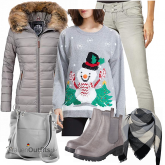 Steppung Outfit mit Grau/Beige/Braun/Lila/Hellgrau Leichter Mantel/Langer Daunenmantel/Steppmantel/Mantel mit Fellkragen/Wintermantel/Daunenmantel MARIKOO "Elara Stiefel"