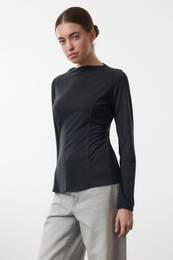 Care Collection Anthracite Modal Stand Collar Ribbed Regular/Normal Pattern Knitted Blouse