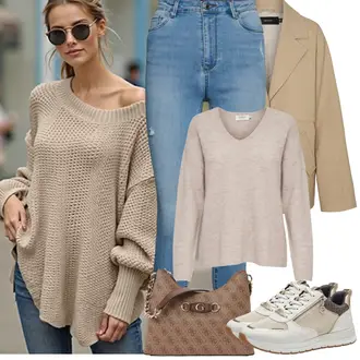 Outfit mit HellBlau/Blau Lederjacke/Damen 7/8-Länge Jeans/Ankle Boot/High Waist Jeans/Jeans mit Schlitz/Jeans mit Loch/Push up Jeans/Schlupfjeans/Cuir Chaussures VERO MODA "Frühling outfit"