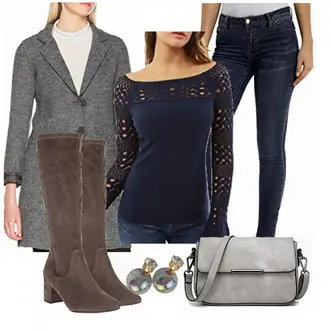 Elegante Outfits Jeans mit Schwarz Jeans oodji Ultra "ElegantPullover"