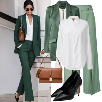 3/4 Rukavi Outfit sa Tamnozelena/Zeleno/Tirkizna Corduroy Sako/Boyfriend Sako/Elegantni Sako/Sakoi za Bluzu/Kratki Sako/Kožna jakna za muškarce/Casual Sako/Pamučni Sakoi/Sako Jakna/Bavarski Sakoi armonika "Poslovni izgled u zelenoj boji"
