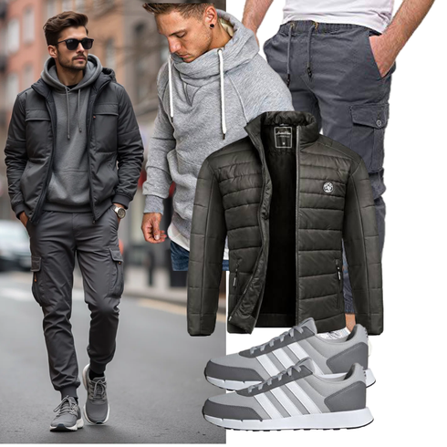 Dunkelgrün/Grau/Schwarz/Dunkelgrau/Khaki Isolationsjacke/Außergewöhnliche Jacke/Jacke mit Seitlichem Reißverschluss/2in1 Jacke/Puffer Jacke/Winterjacke/Thermojacke/Kunstfaserjacke/Hybridjacke/Steppjacke Amaci&Sons kombinieren