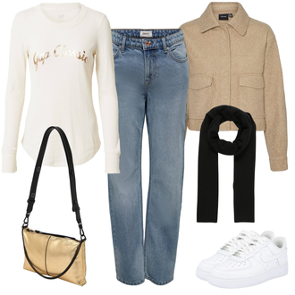 Oversize Outfit mit Hellblau/Blau Straight Leg Jean/Boyfriend Jean/Dad Jeans/Girlfriend Jeans/Loose fit Jeans/Lederjacke für Männer/Mom Jean/Formelles Hemd/Vintage Jeans Only "Black Details Freizeitlook"Look: 90er, Coole, Bad Taste, Oversize