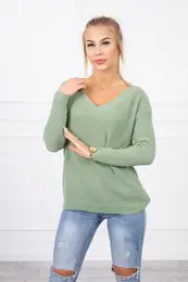 marka niezdefiniowana Sweater with V neckline dark mint