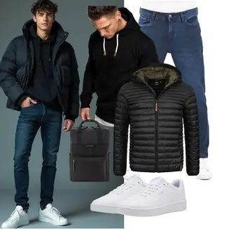 Outfit mit Schwarz/Dunkelgrün/Khaki Isolationsjacke/Daunenjacke/Kunstfaserjacke/Jacke mit Seitlichem Reißverschluss/Herbstjacke/Winterjacke/Puffer Jacke/Thermojacke/Steppjacke/Verstaubare Jacke/Kapuzenjacke Indicode "Freizeit Outfit"