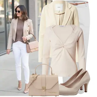Jahreszeiten Outfits Hochzeit mit Beige/Khaki/Braun Business-Schuh/Bequemer Pump/Eleganter Schuh/Pump Niedriger Absatz/Vintage Pumpe Tamaris "Stylische Kombination für den Frühling"Look: 70 Geburtstag, 60 Geburtstag, Standesamt, Konzert, Muttertag, Besondere Anlässe, Hochzeit