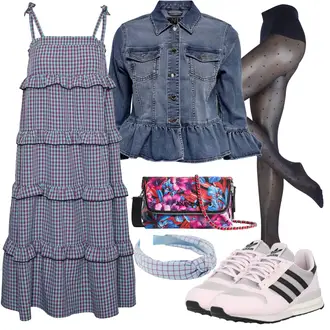 Outfit mit Grau/Lila/Blau SommerKleid/TrägerKleid/Nicki Kleid/LatzKleid/Flanell Kleid/Kleid Mit Rüschen/Gesmoktes Kleid VERO MODA "Frühlings Outfit für Damen"