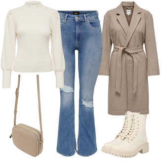 Boja Outfit sa Bež/Krem/Kaki/Bijela Čizmica Gležnjača na Vezanje/Borbena Čizma/Klasična čizmica About You "Zimski Outfit"Look: Boja, Bad Taste, moderne, Vanjski, cool, Stil, Egirl