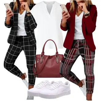 Zweiteilige Hochzeitsgast Outfit mit Schwarz/Braun/Grün Soulolo, Rot/Dunkelrot/Bordeaux Soulolo "Modischer Look"