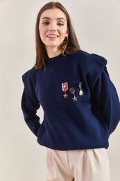 Women's Brooch Shoulder Detailed Sweater