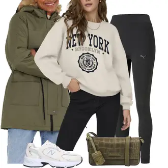 Imitatiebont Outfit met Bundeswehr Parka/Duurzame Jas/Winter Parka/Cargo Jas/Parka Overgangsjas Noisy may "Outfit voor de winter"