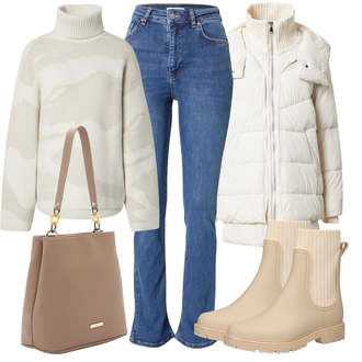 Outfit mit Weiß/Creme/Beige Steppjacke/Daunenjacke/Außergewöhnliche Jacke/Puffer Jacke/Sommerdaunenjacke/Winterjacke/Winter Parka/Mantel mit Reißverschluss/Daunenmantel/Leichter Mantel/Parka/Steppmantel/Übergangsmantel/Wintermantel S.Oliver "Outfit für den Herbst"