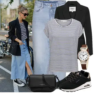 Slim fit Outfit mit Schwarz Zweireiher Blazer Only "Modisches Freizeit Outfit"