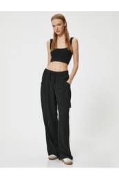 Wide Leg Trousers with Cargo Pockets and Tied Waist