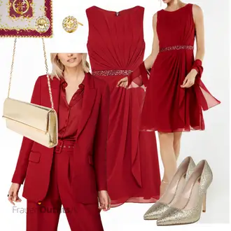 Elegant Outfit mit Dunkelrot/Rot/Rosa Kleid Große Größe Mascara "Abend Outfit"Look: Old Money, Empire, Romantisch, Festlich, Elegant, Overdressed, Mom