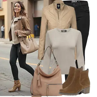 Mit Absatz Outfit mit Braun/Beige SommerStiefelette/Leder Stiefelette/Winter Stiefelette/Lederjacke/Gefütterte Stiefelette/Chelsea Boot Gabor "Leichtes Outfit"
