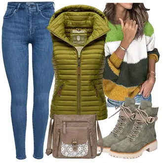 Outfit mit DunkelGrün/Grün Winter Stiefelette/Biker Boot/SpringerStiefel/SchnürStiefelette Rieker "Trendiges Herbst Outfit"