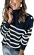 Imily Bela Pullover Damen Herbst Winter Gestreift Langarm Elegant Strickpullover Rollkragen Locker Frauen Oberteile Deko mit Metallknöpfen(Dunkelblau,M)