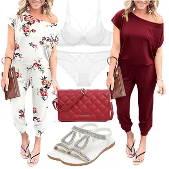 Outfit mit Rosa/Creme/Rot/Braun Jumpsuit Mit Reißverschluss DEARCASE "Outfit für den Sommer"
