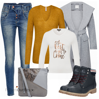 Outfit mit Blau Stiefel Tom Tailor "Gang Marge Jeans"