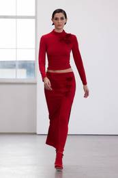 Limited Edition Red Knitted Rose Detail Midi Skirt
