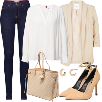 Outfit mit Dunkelblau Lederjacke/High Waist Jeans/Push up Jeans/Leder Schuhe/Thermojeans/Herren Lederjacke/Winterjacke Tommy Hilfiger "Klassisches Frühlings Outfit"