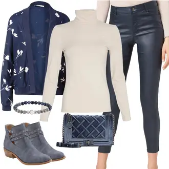 Outfit Inspo Schule mit Beige/Khaki/Braun/Weiß Bluse Große Größe/Rollkragenshirt/Shirt & Top Große Größe/Strick Große MSCH Copenhagen "Stilvolles Outfit Inspo"Look: Konzert, Hütten, Schule, Pop Konzert