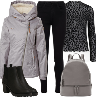 Outfit mit Schwarz Chelsea Boot/Lederjacke/Leder Stiefelette/Gefütterte Stiefelette/Gummistiefelette Only "Praktischer Look"