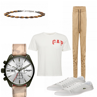 Outfit mit Grau/Weiß Sneaker Lacoste "Listers"