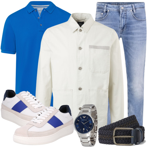 Weiß/Blau Poloshirt Brax kombinieren