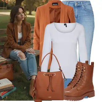 Jazz Outfit mit Orange/Braun/Dunkelrot Tragetasche/Umhängetasche/Schultertasche/Schulranzen/Schultertasche L.CREDI "Cooler Look für den Frühling"Look: Uni, Metal, Boho, Casual, Schick, Extravagante, Jazz, Schön, Büro, Unisex