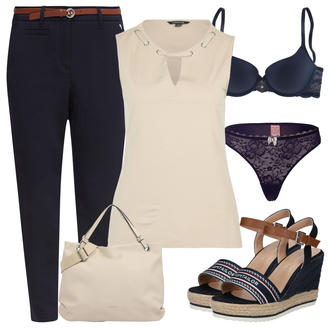 Outfit mit Schwarz Plateau Halbschuh/Sandalen Mit Absatz/Plateau Sandale/Plateauschuh Tom Tailor "Business Look"