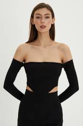 Women's Black Back Zippered Crop Blouse B518
