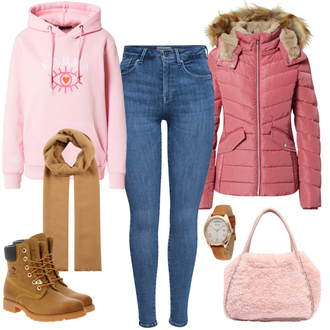 Outfit mit Braun Schal american vintage "Pinker Winterlook"