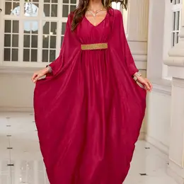 Edolynsa Elegant V-neck Maxi Dress In Rouge - Chic Batwing Sleeves, Loose Fit For Beach & Casual Wear, Breathable Polyester, Sun Protection -