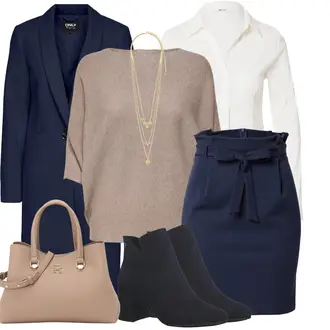 Hochzeitsgast Outfit mit DunkelBlau/HellBlau/Blau Short Große Größe/Kleid Große Größe/Büro Rock/Bleistiftrock/Rock Zum Binden About You "Outfit für die Konferenz"