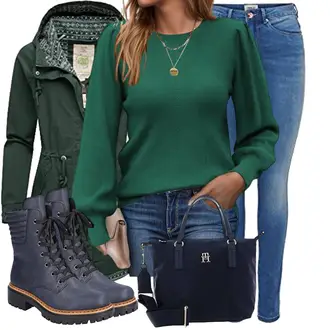 Spanische Outfit mit Dunkelgrün/Grün/Türkis Rundhals Pullover Zeagoo "Perfekt für den Winter"Look: Boyfriend, Casual, Classic, Elegant, Moderne, GoGo, Goa, Feine, Irische, Italienische, Schön, Spanische
