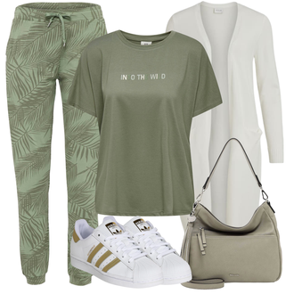 Outfit mit Grün/Dunkelgrün Stoffhose/Strandhose/Camouflage Hose/Freizeithose/Hose mit Feder/Jogger Hose/Druckhose/Jogginghose Iriedaily "Toller Look für die Freizeit"